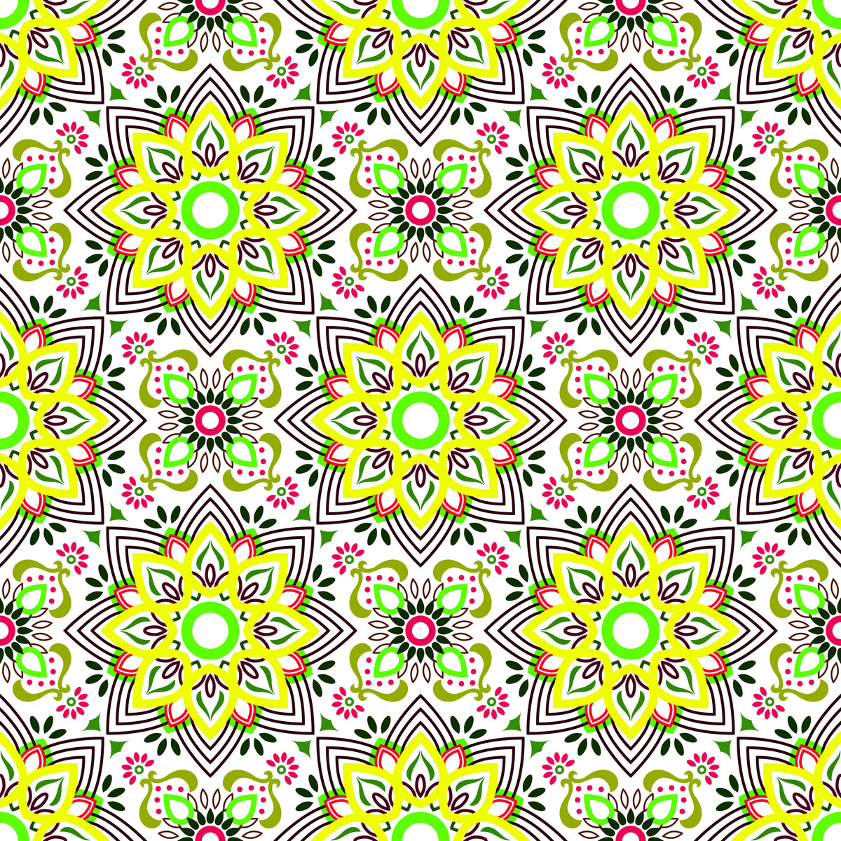 Yellow - Red - Green Mandala Fabric - 145i