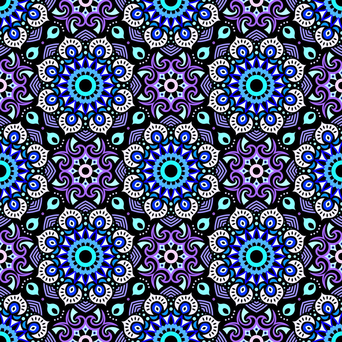 Blue - Turquoise - Purple Mandala Fabric - 193