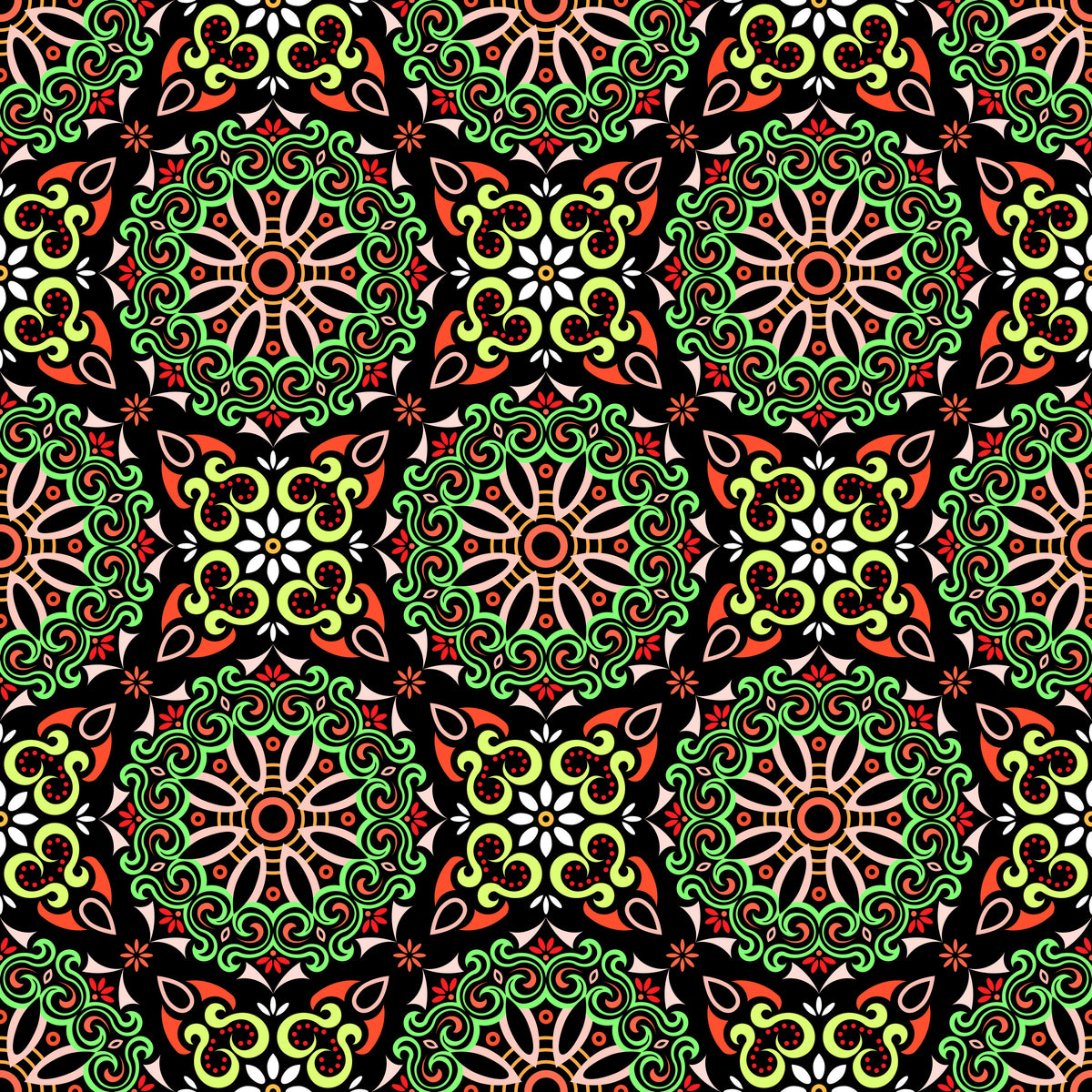 Green - Red Mandala Fabric - 166