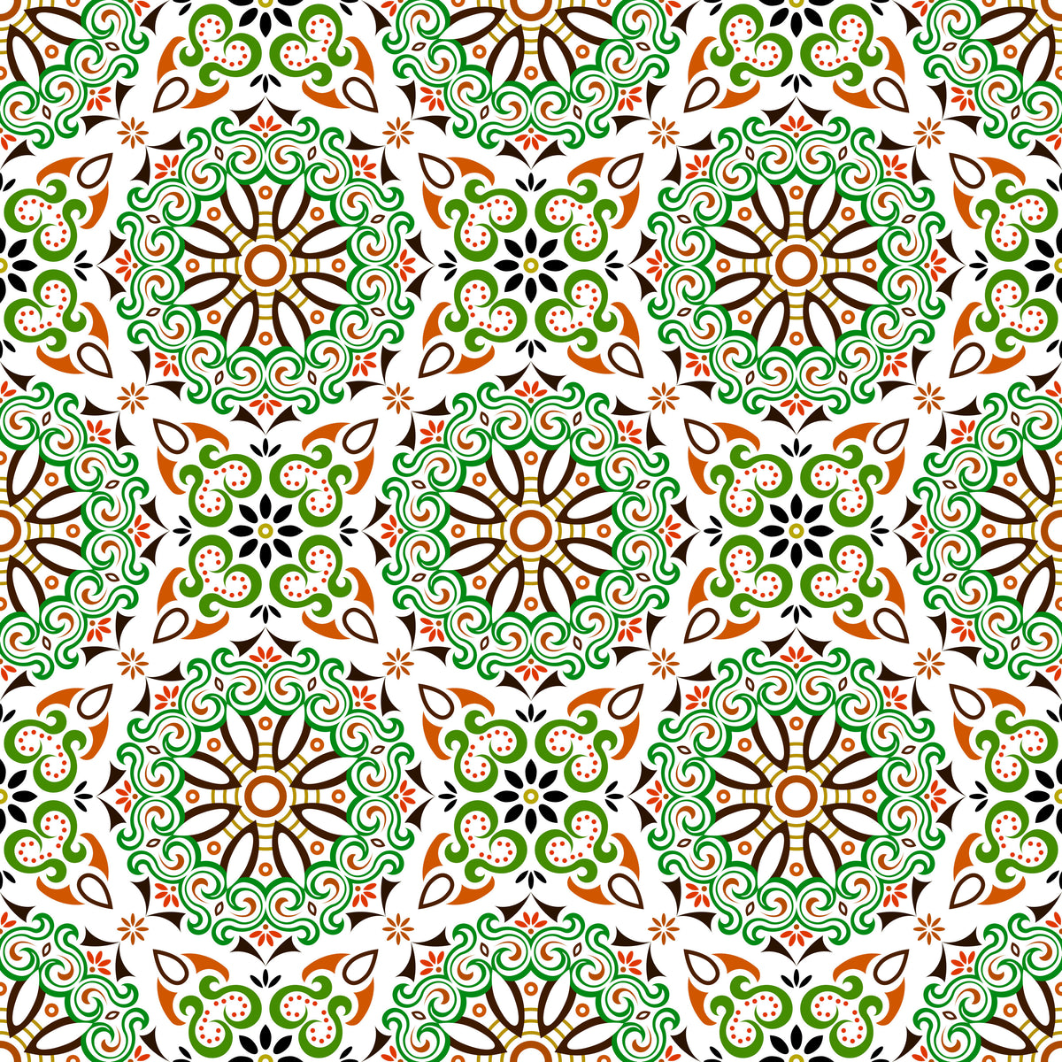 Green - Orange Mandala Fabric - 166i
