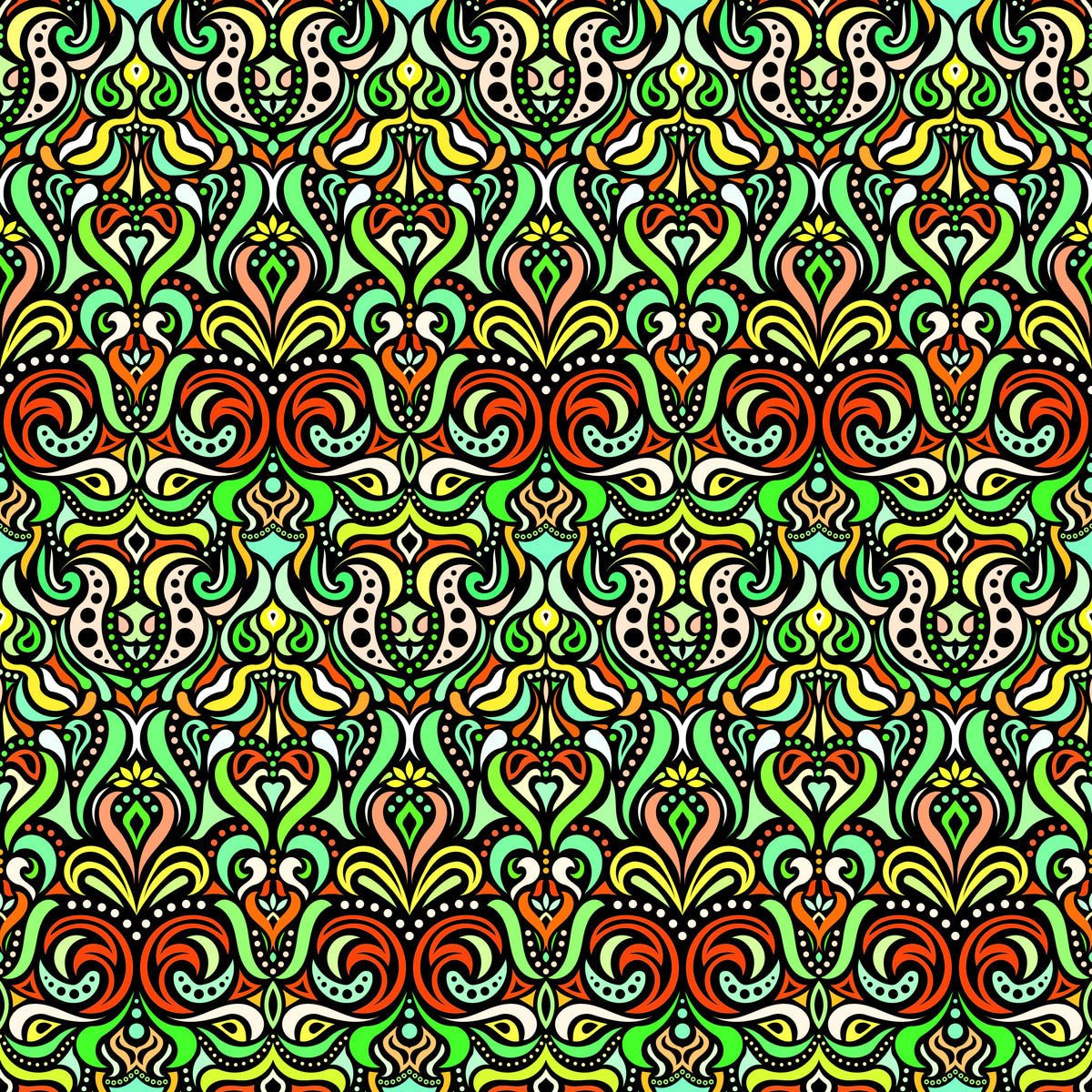 Green - Orange - Yellow Abstract Doodle Fabric 1011.4