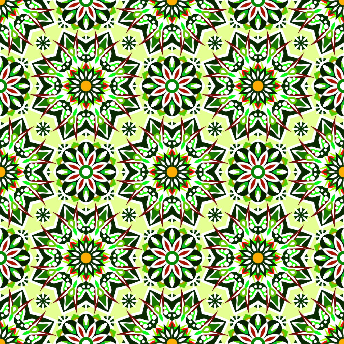 Green - Red - Yellow Mandala Fabric - 122i