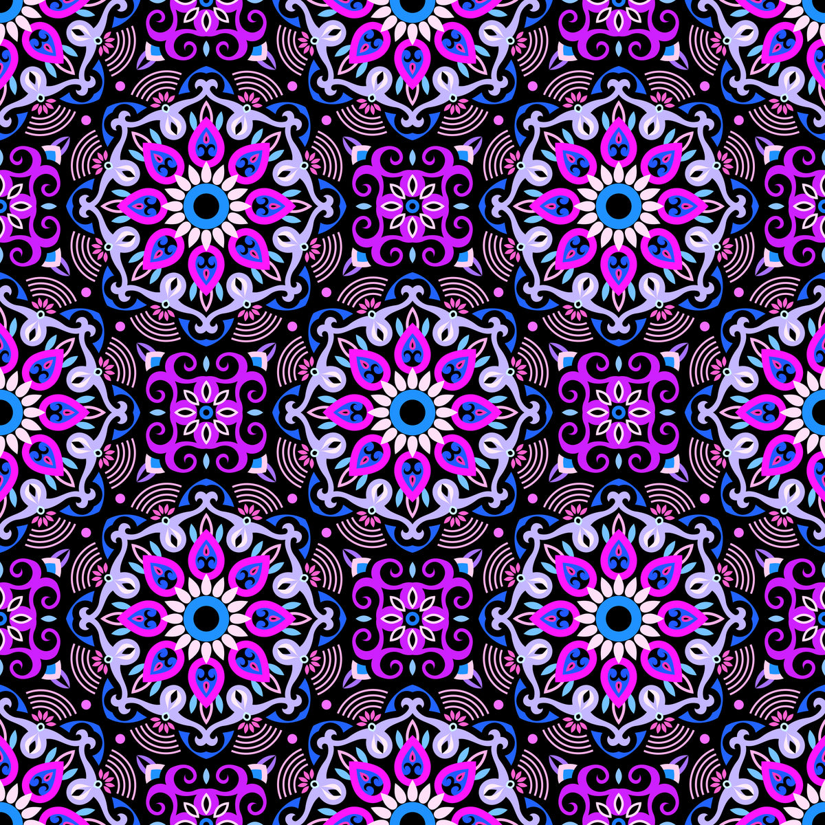 Purple - Blue - Pink Mandala Fabric - 140