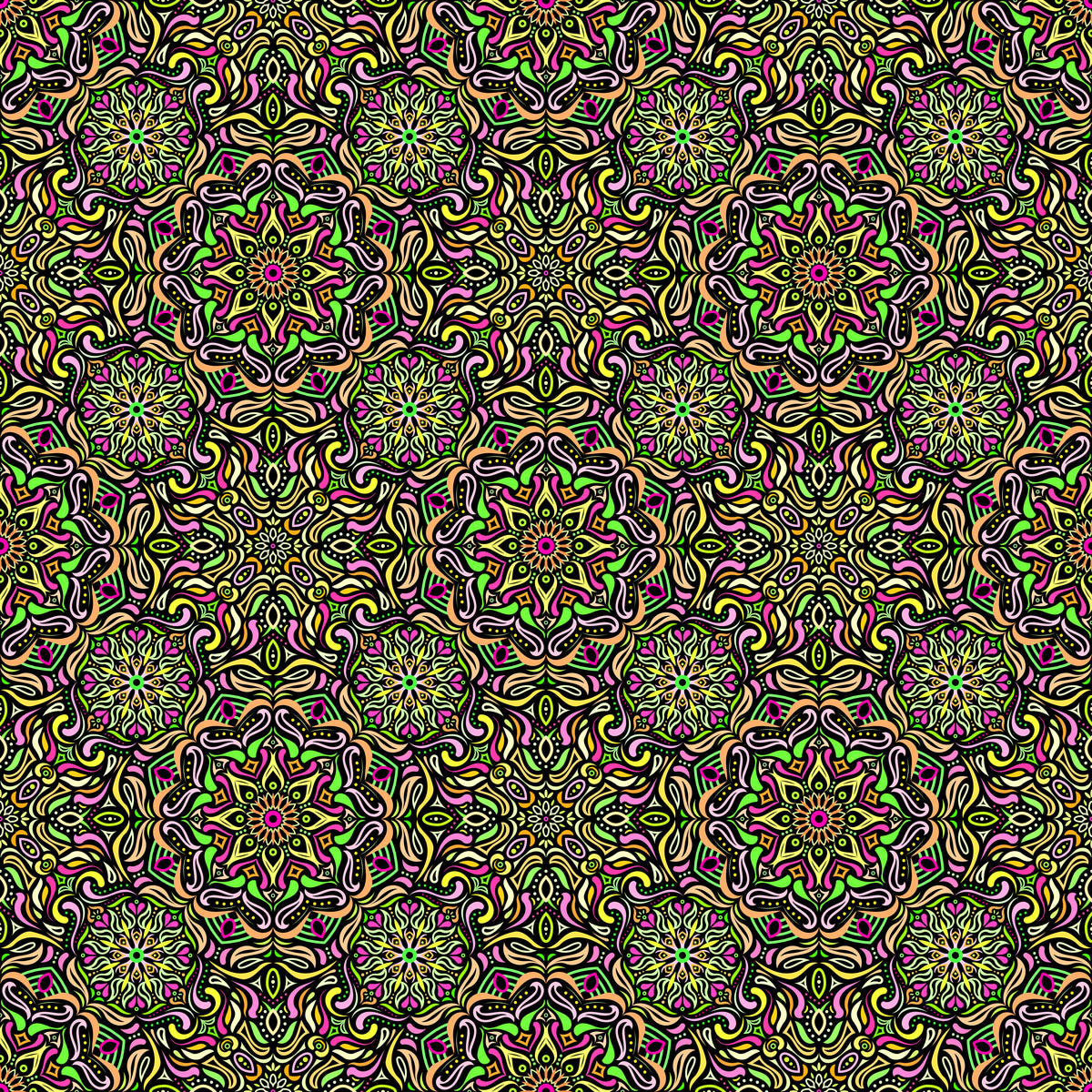 Yellow - Pink - Green Mandala Fabric 2009.4