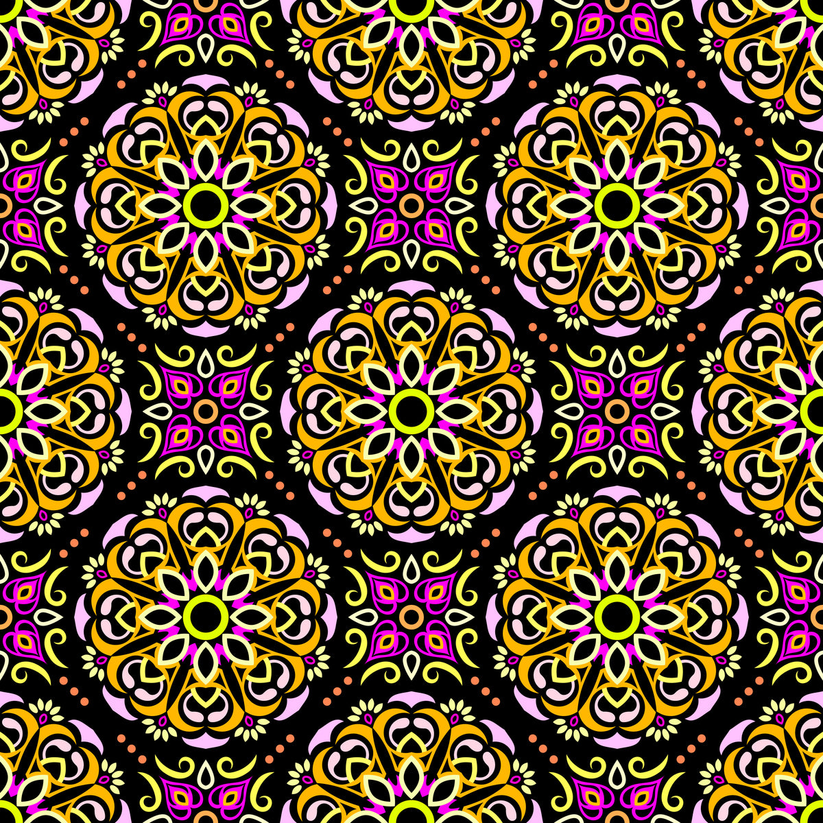 Yellow - Pink - Orange Mandala Fabric - 160