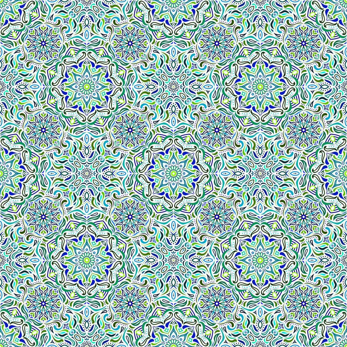 Turquoise - Green - Blue Mandala Fabric 2009.4i