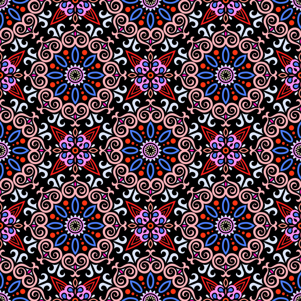 Red - Blue - Pink Mandala Fabric - 138