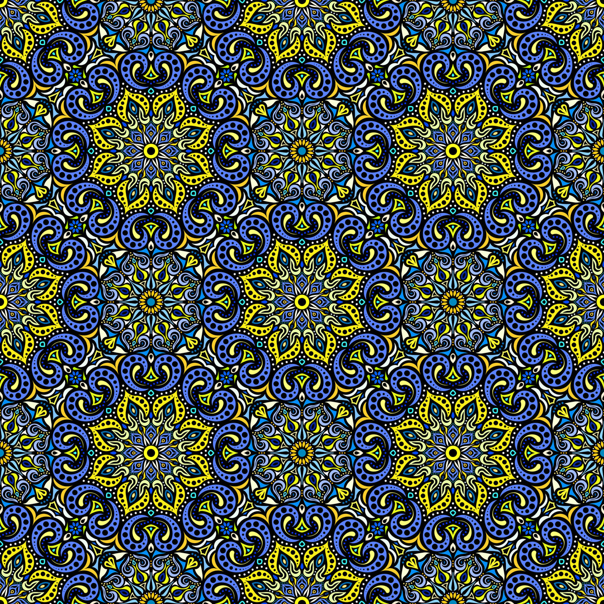 Yellow - Blue Mandala Fabric 2007.3