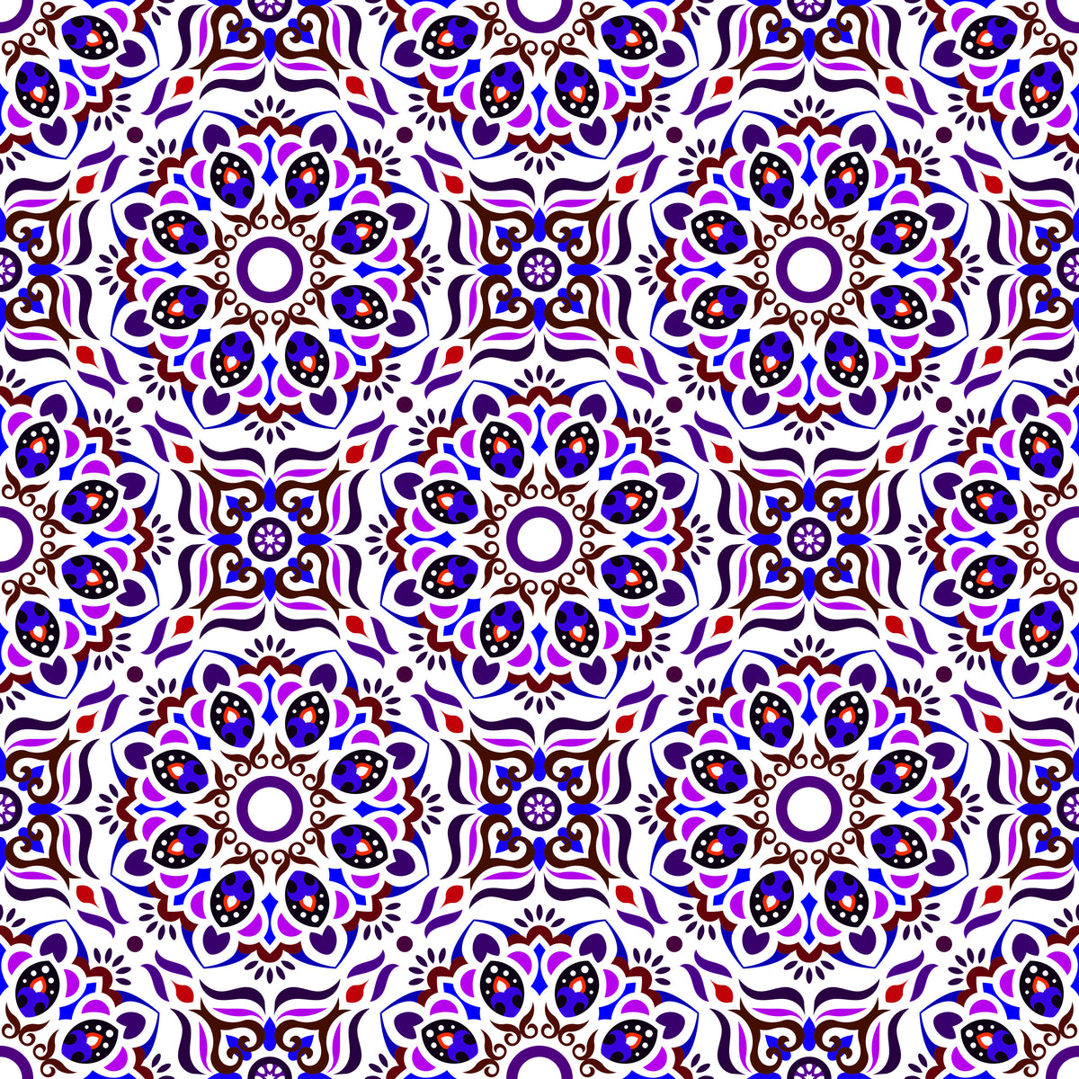 Purple - Blue - Red Mandala Fabric - 186i