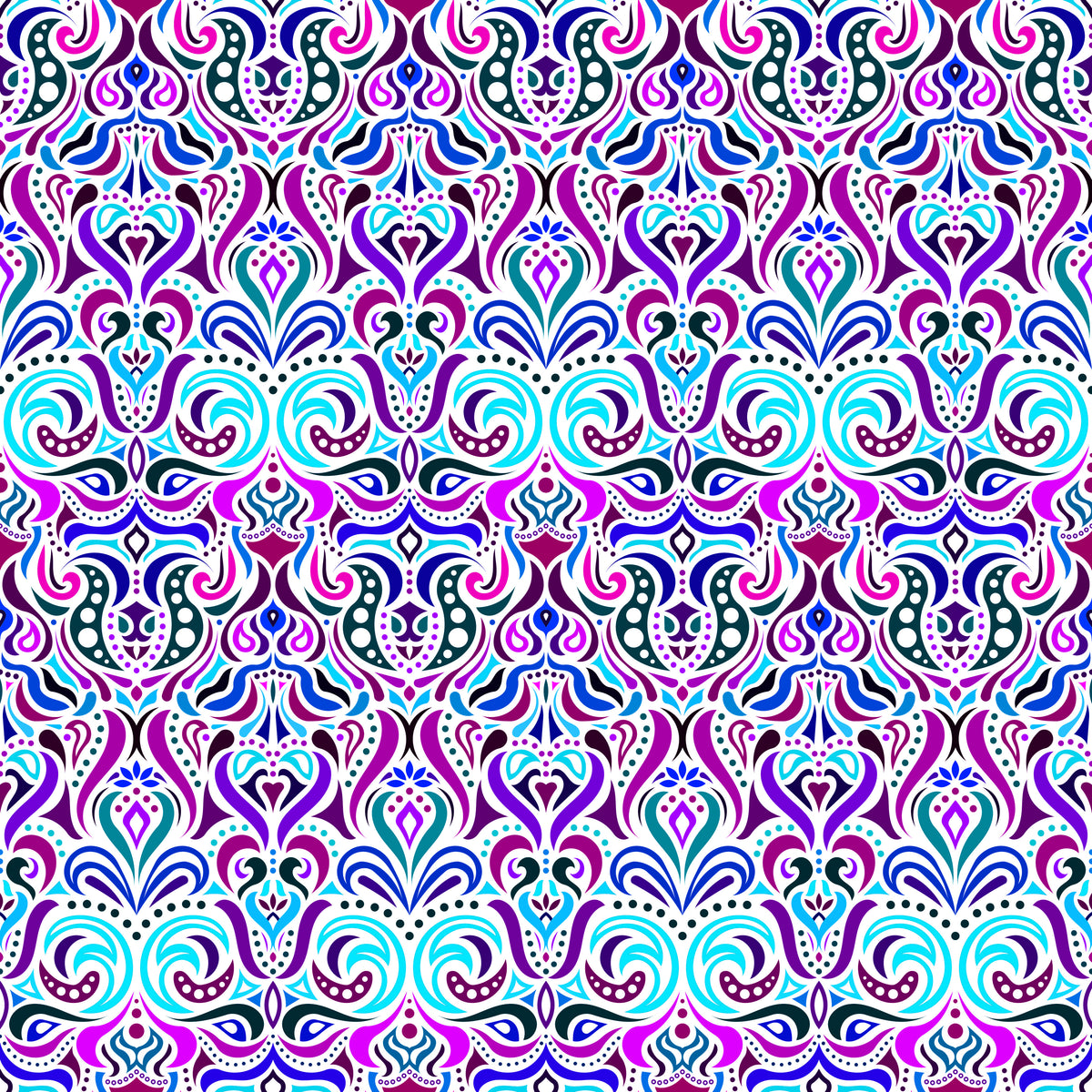 Turquoise - Purple - Blue Abstract Doodle Fabric 1011.4i