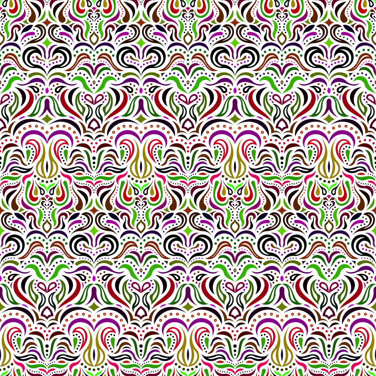 Green - Red - Purple Abstract Doodle Fabric 1013.2i