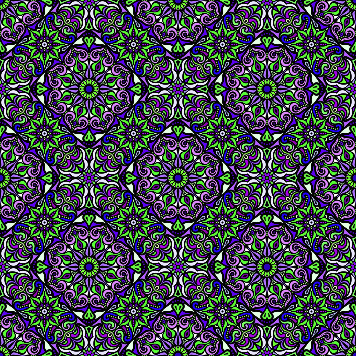 Purple - Green Mandala Fabric 2007.2