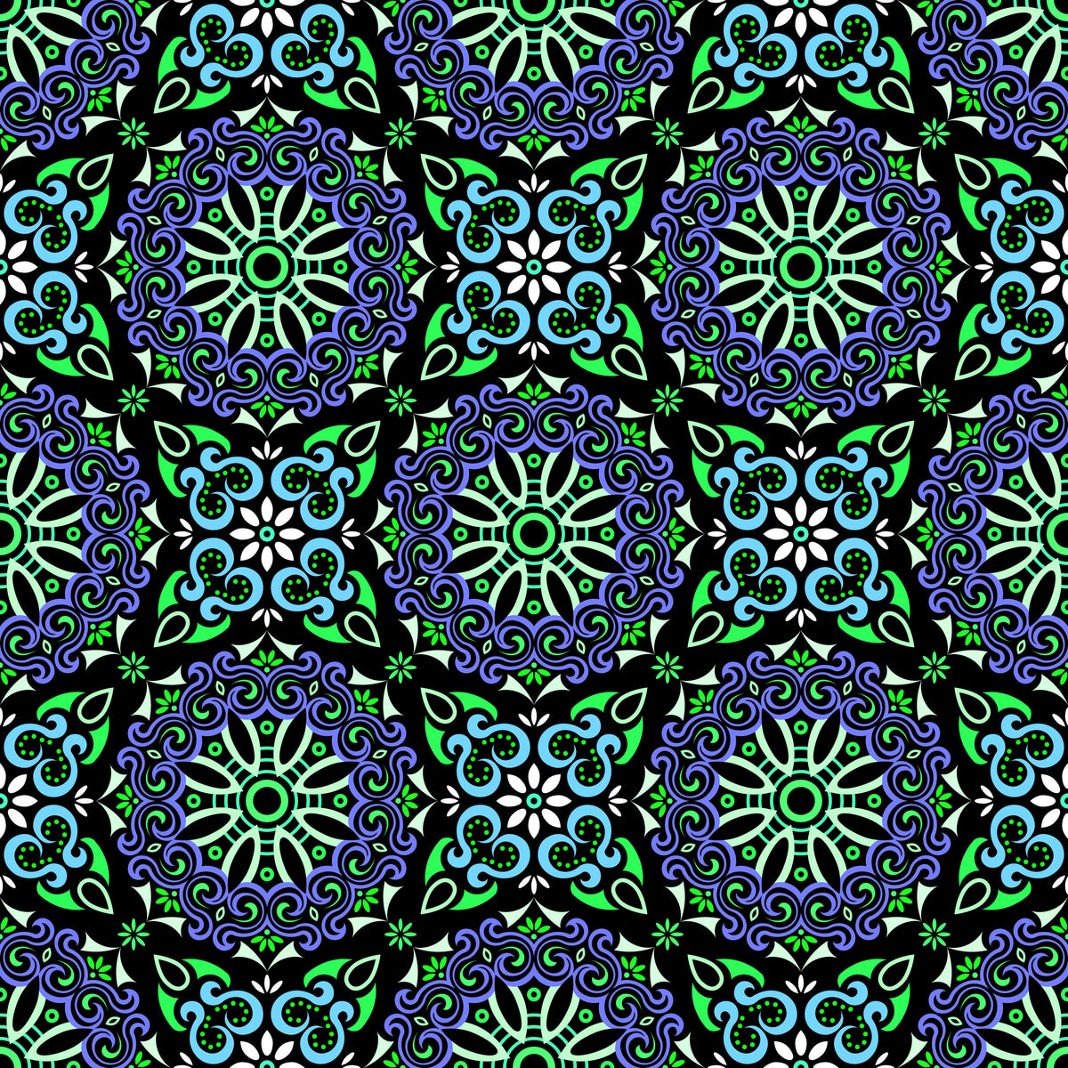 Blue - Green Mandala Fabric - 166