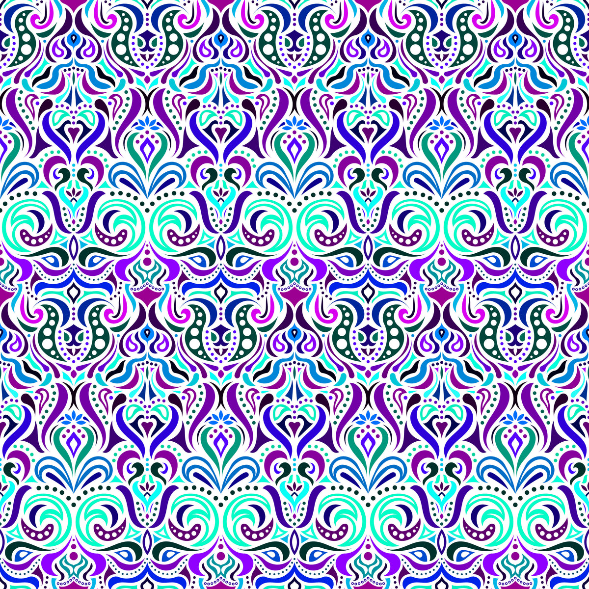Turquoise - Blue - Purple Abstract Doodle Fabric 1011.4i