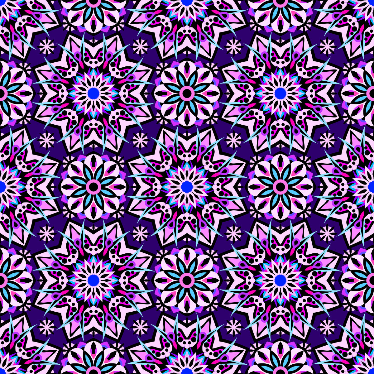 Purple - Pink - Turquoise Mandala Fabric - 122