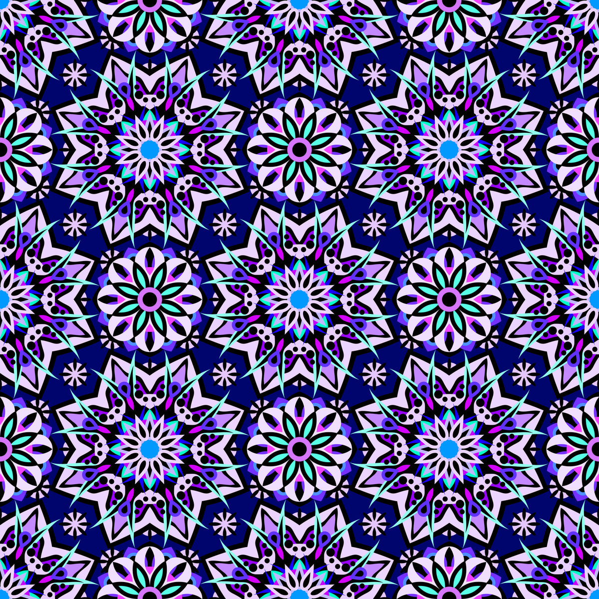 Blue - Turquoise - Purple Mandala Fabric - 122
