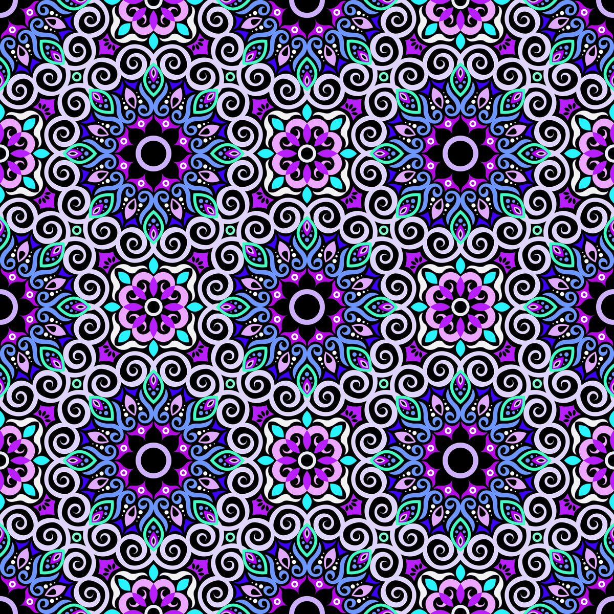 Purple - Turquoise - Blue Mandala Fabric - 125