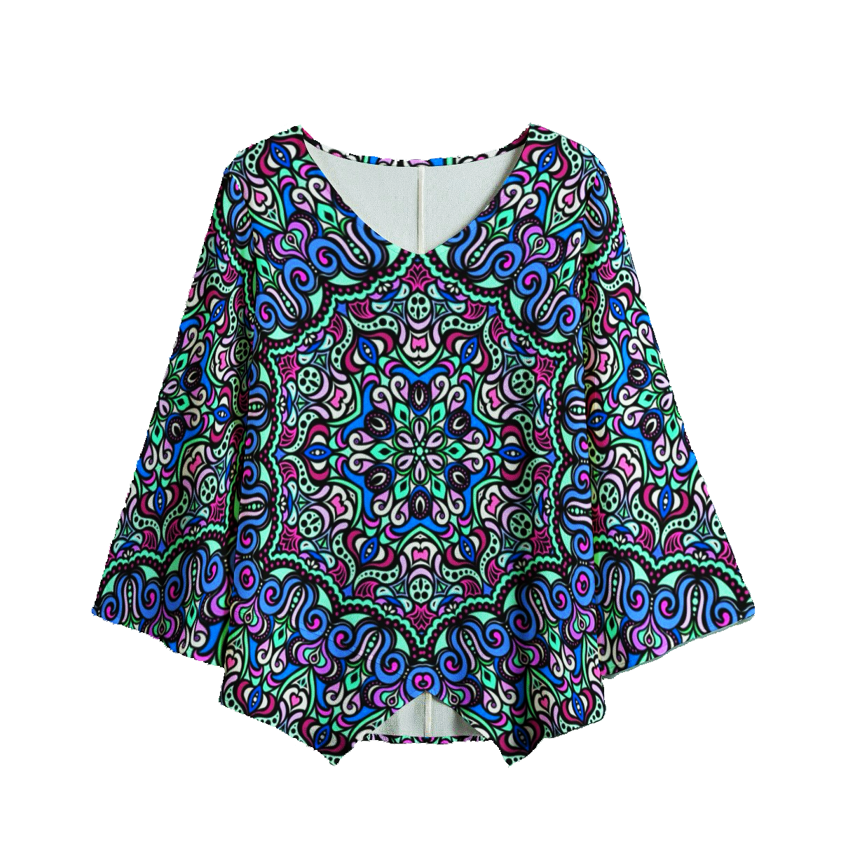 Blue - Purple - Turquoise V-Neck Blouse