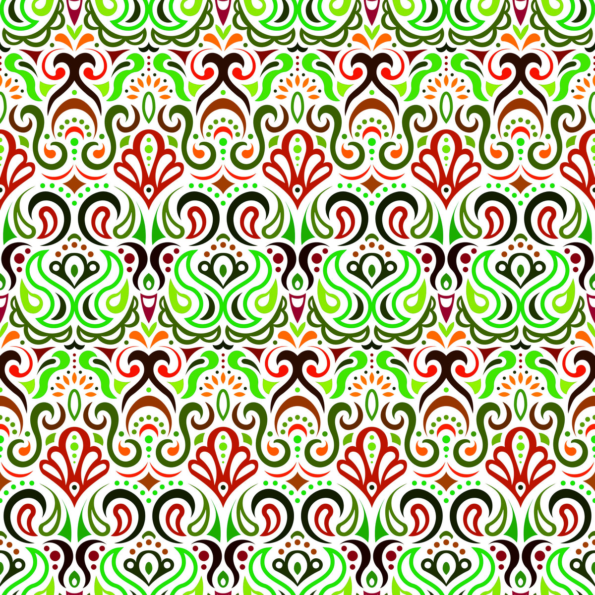 Green - Red - Orange Abstract Doodle Fabric 1002i