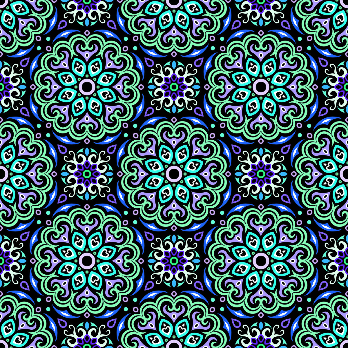 Turquoise - Blue - Green Mandala Fabric - 155