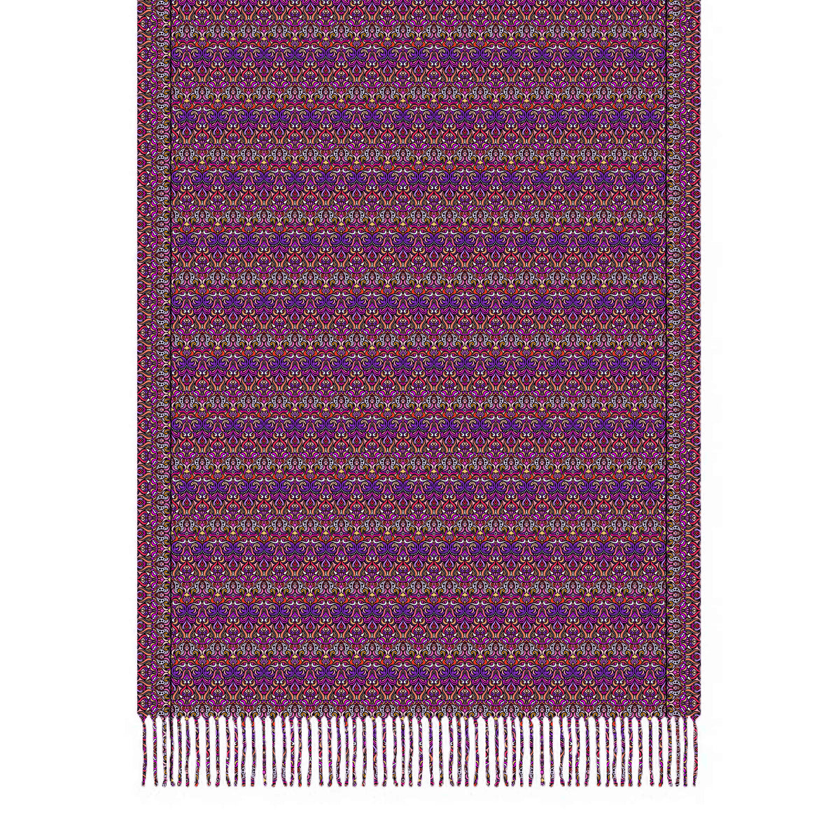 Purple - Orange - Pink Abstract Doodle Scarf with Tassels
