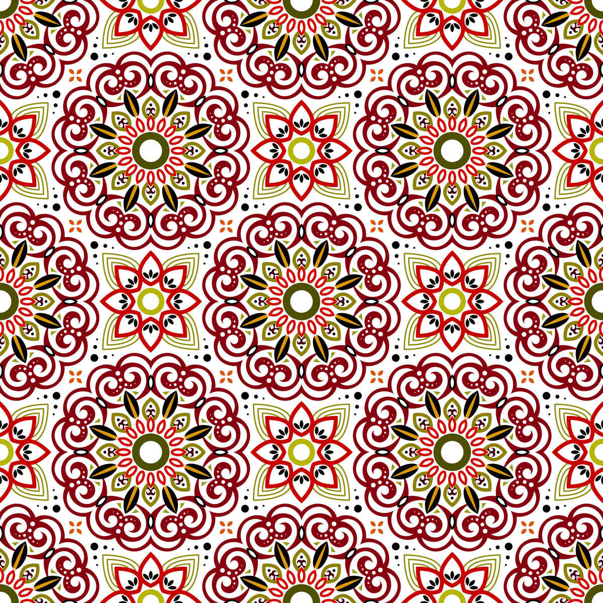 Red - Yellow Mandala Fabric - 149i