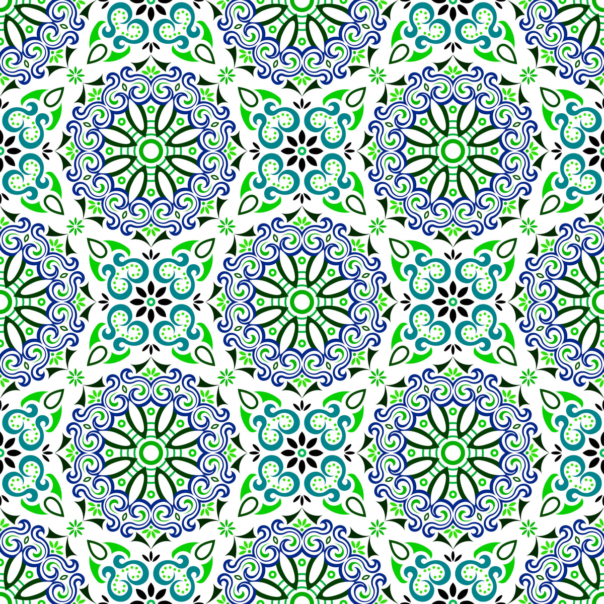 Green - Turquoise - Blue Mandala Fabric - 166i