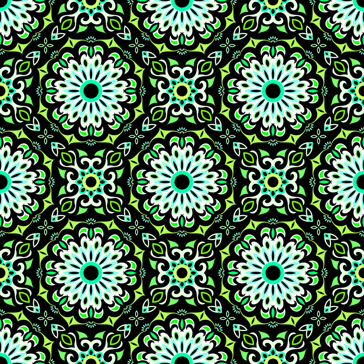 Green - Turquoise Mandala Fabric - 198