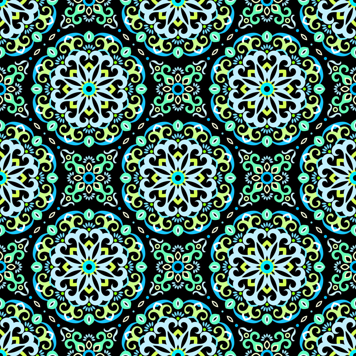 Turquoise - Blue - Green Mandala Fabric - 188