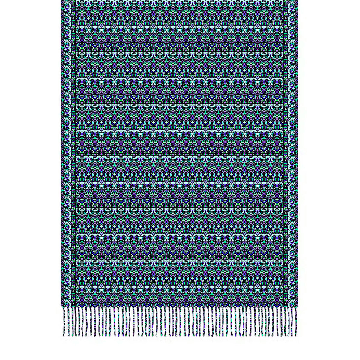 Turquoise - Purple - Blue Abstract Doodle Scarf with Tassels