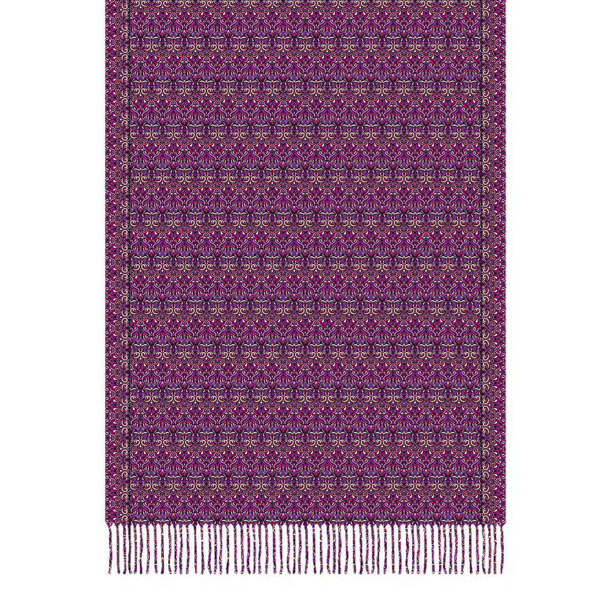 Pink - Purple - Orange Abstract Doodle Scarf with Tassels