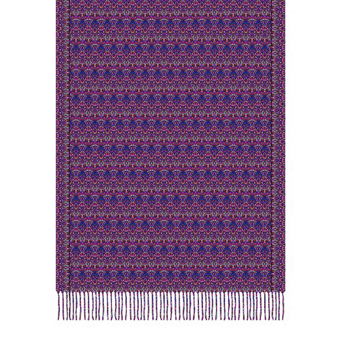 Purple - Pink - Blue Abstract Doodle Scarf with Tassels