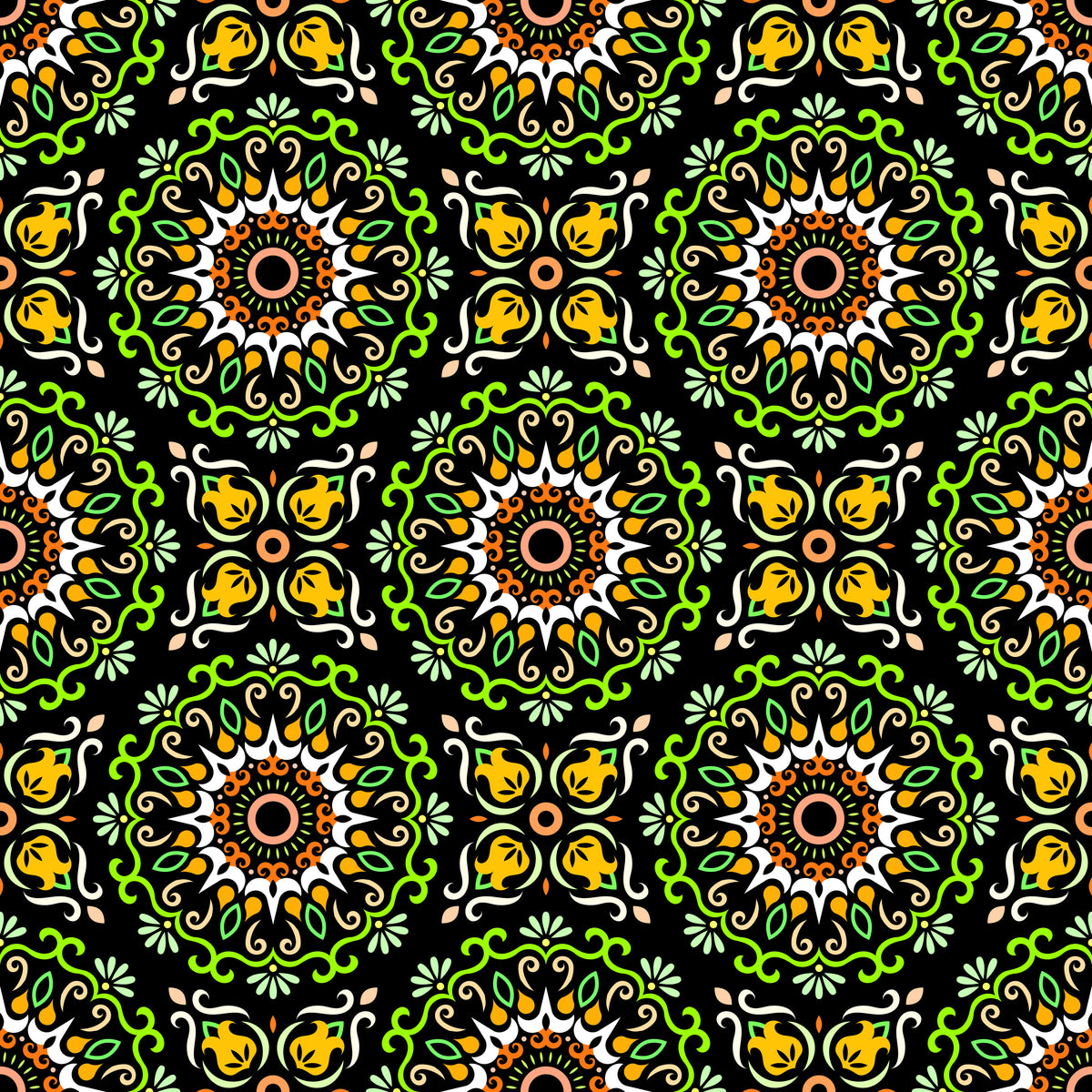 Green - Yellow - Orange Mandala Fabric - 174