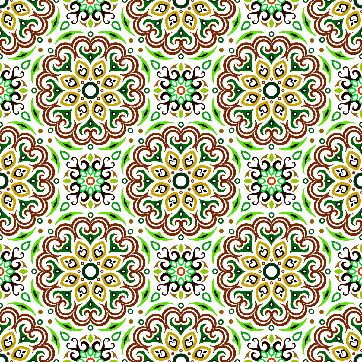 Green - Brown Mandala Fabric - 155i
