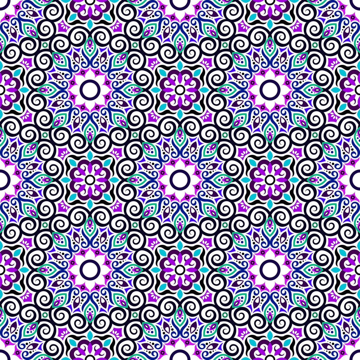 Purple - Turquoise - Blue Mandala Fabric - 125i