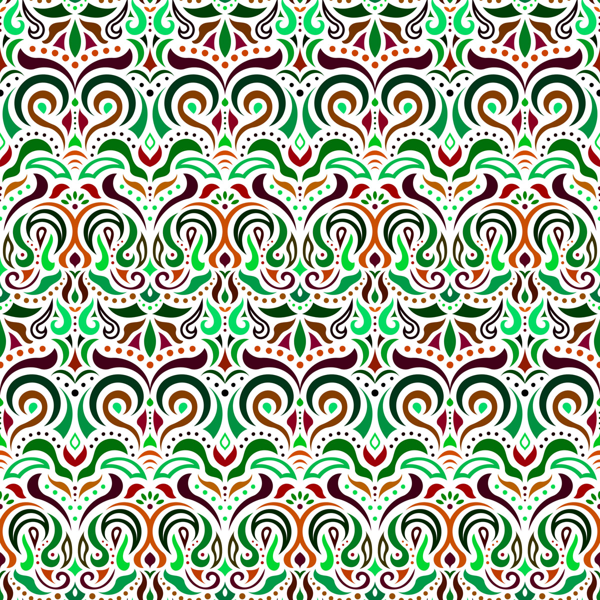 Green - Brown - Orange Abstract Doodle Fabric 1007i