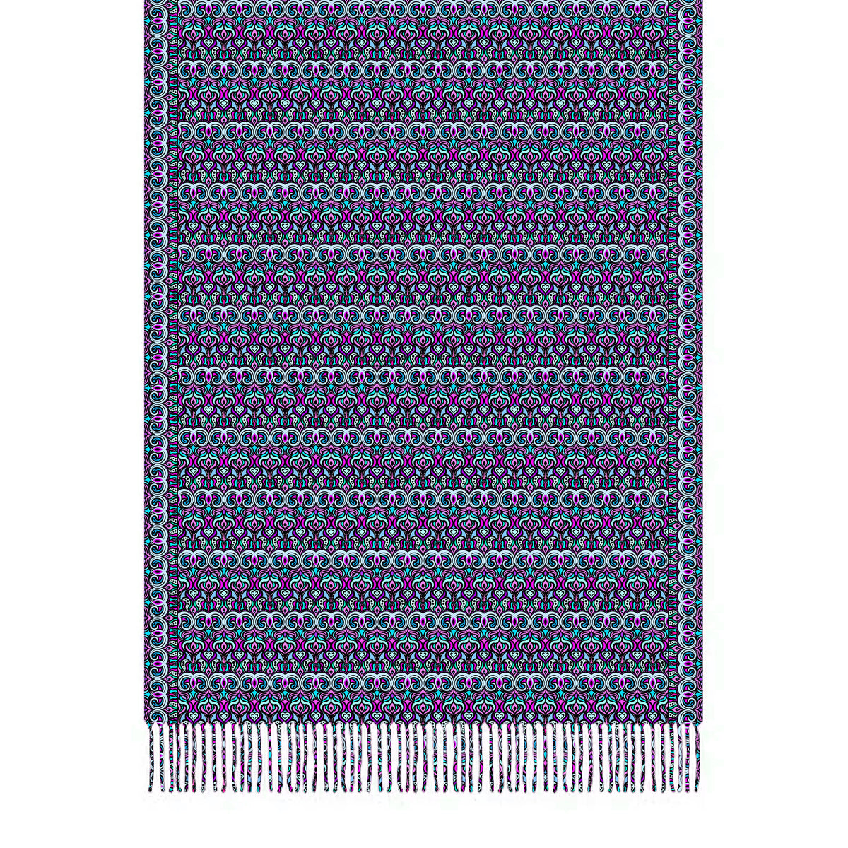 Pink - Turquoise - Purple Abstract Doodle Scarf with Tassels