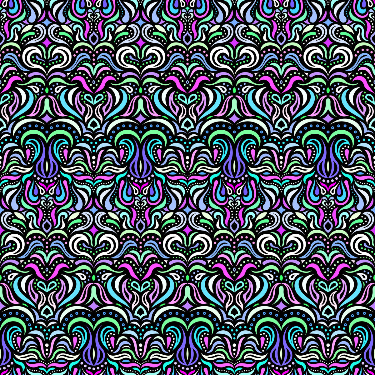 Purple - Green - Blue Abstract Doodle Fabric 1013.2