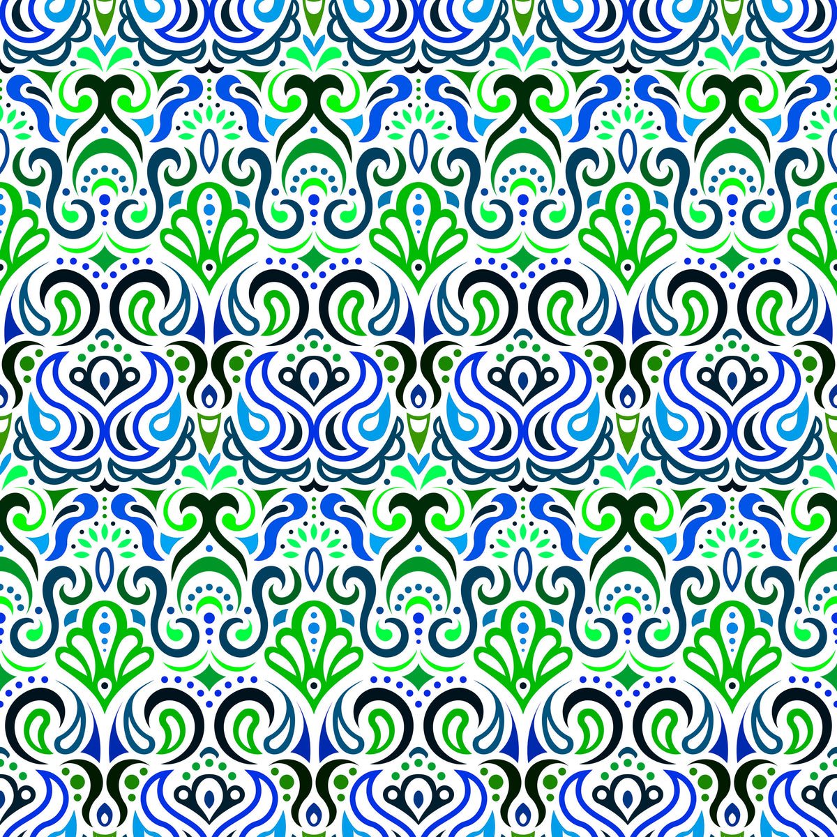 Blue - Green Abstract Doodle Fabric 1002i