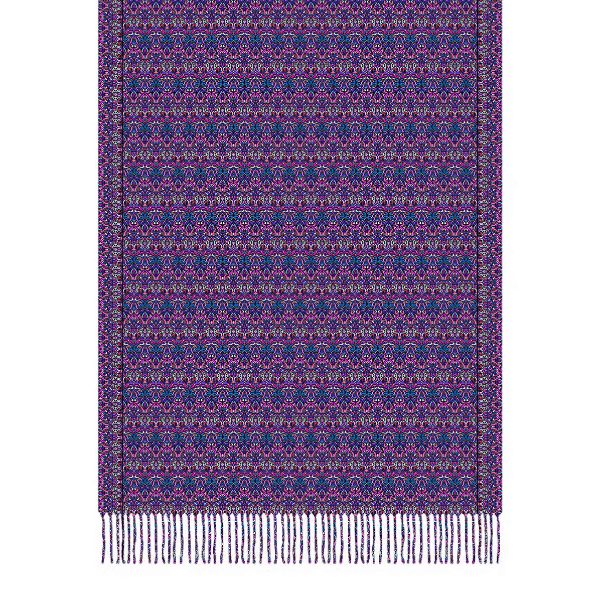 Pink - Purple - Blue Abstract Doodle Scarf with Tassels