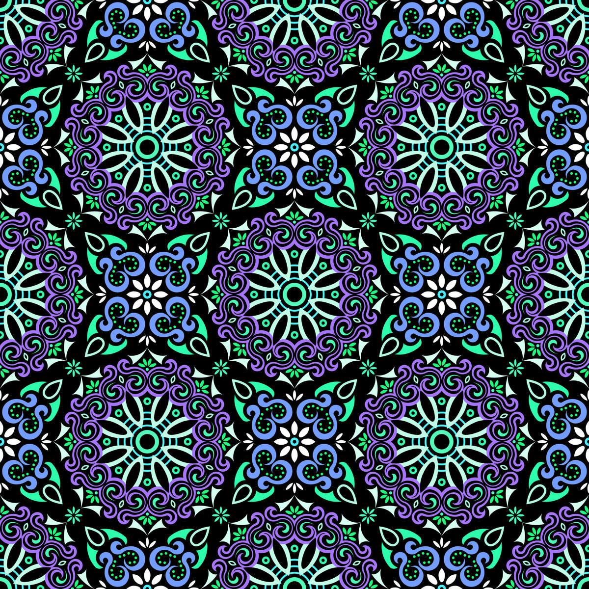 Turquoise - Purple - Blue Mandala Fabric - 166