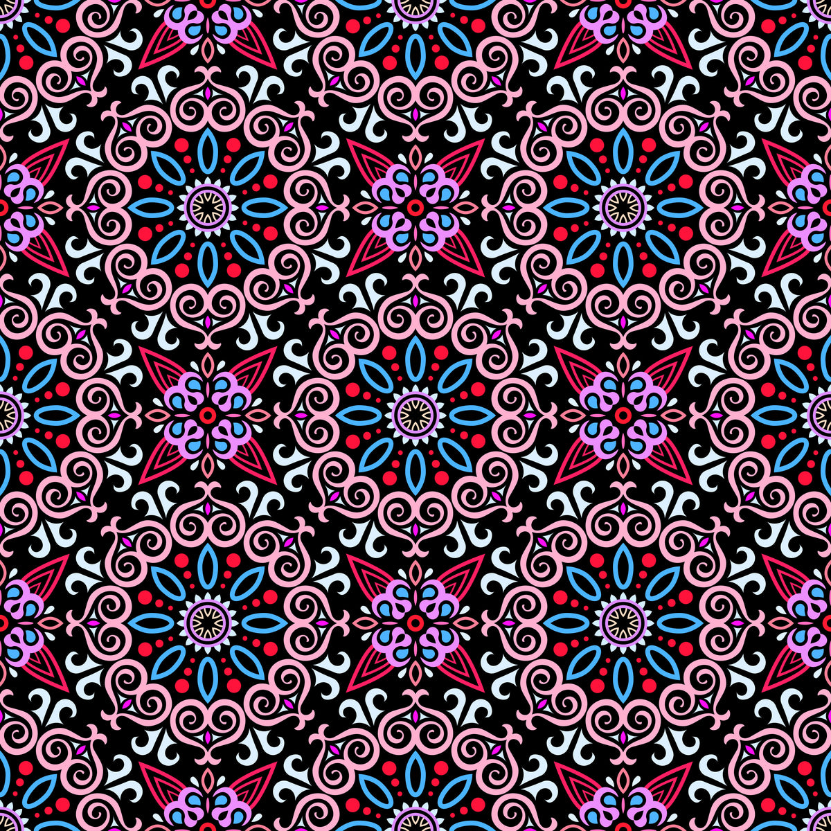 Red - Blue - Pink Mandala Fabric - 138