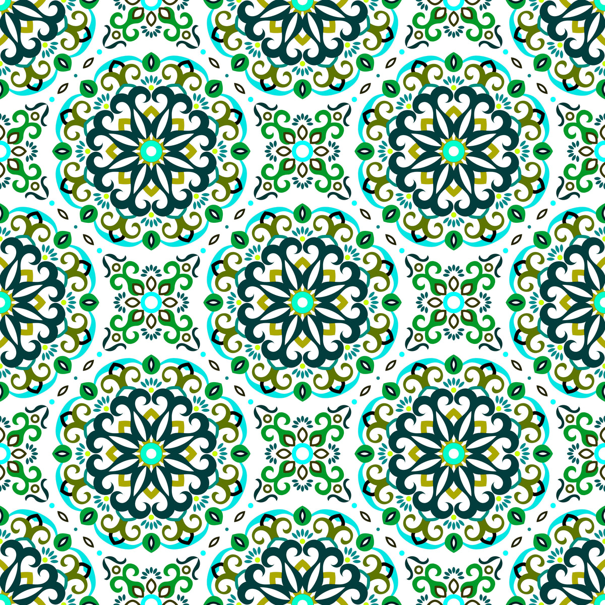 Turquoise - Green Mandala Fabric - 188i