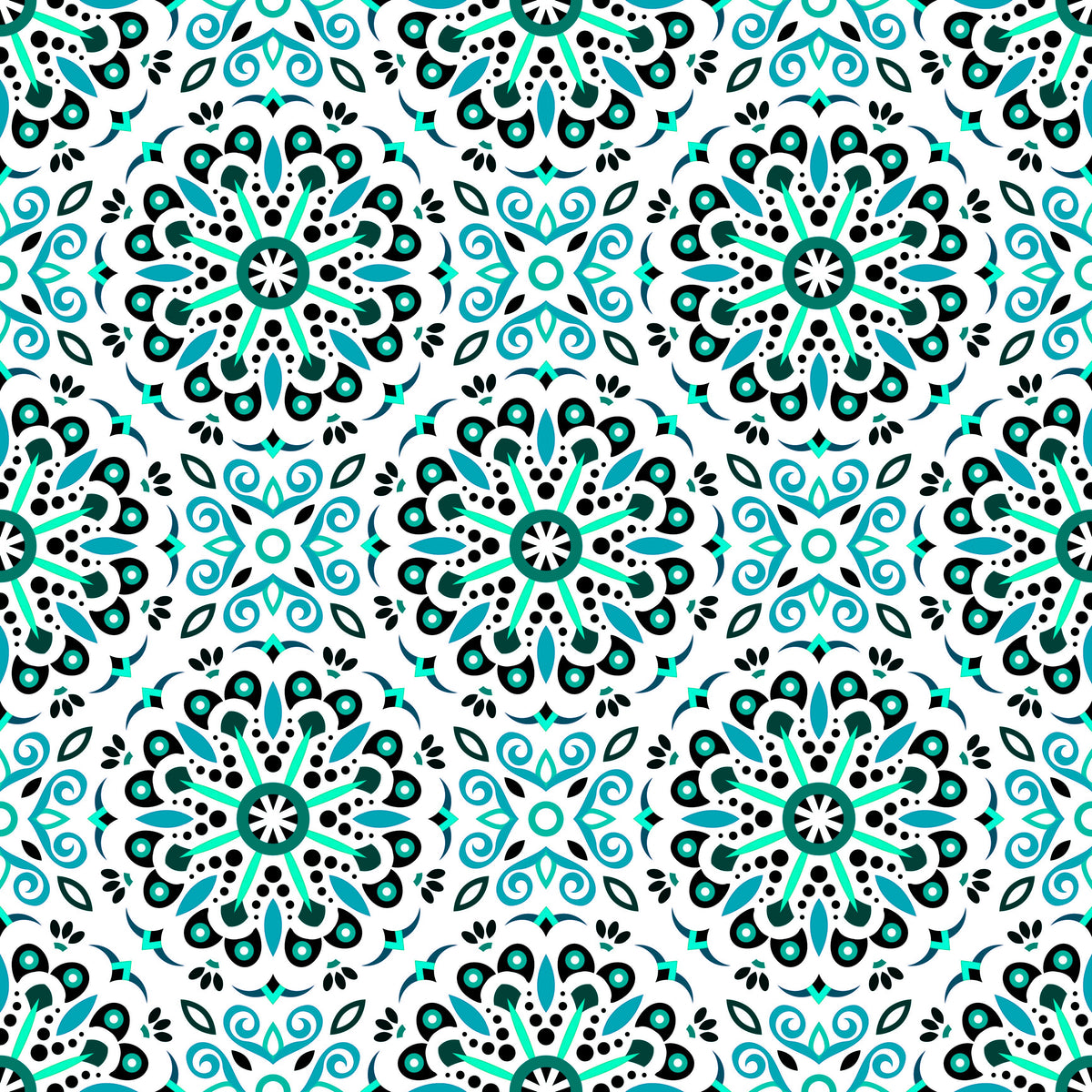Turquoise Mandala Fabric - 156i