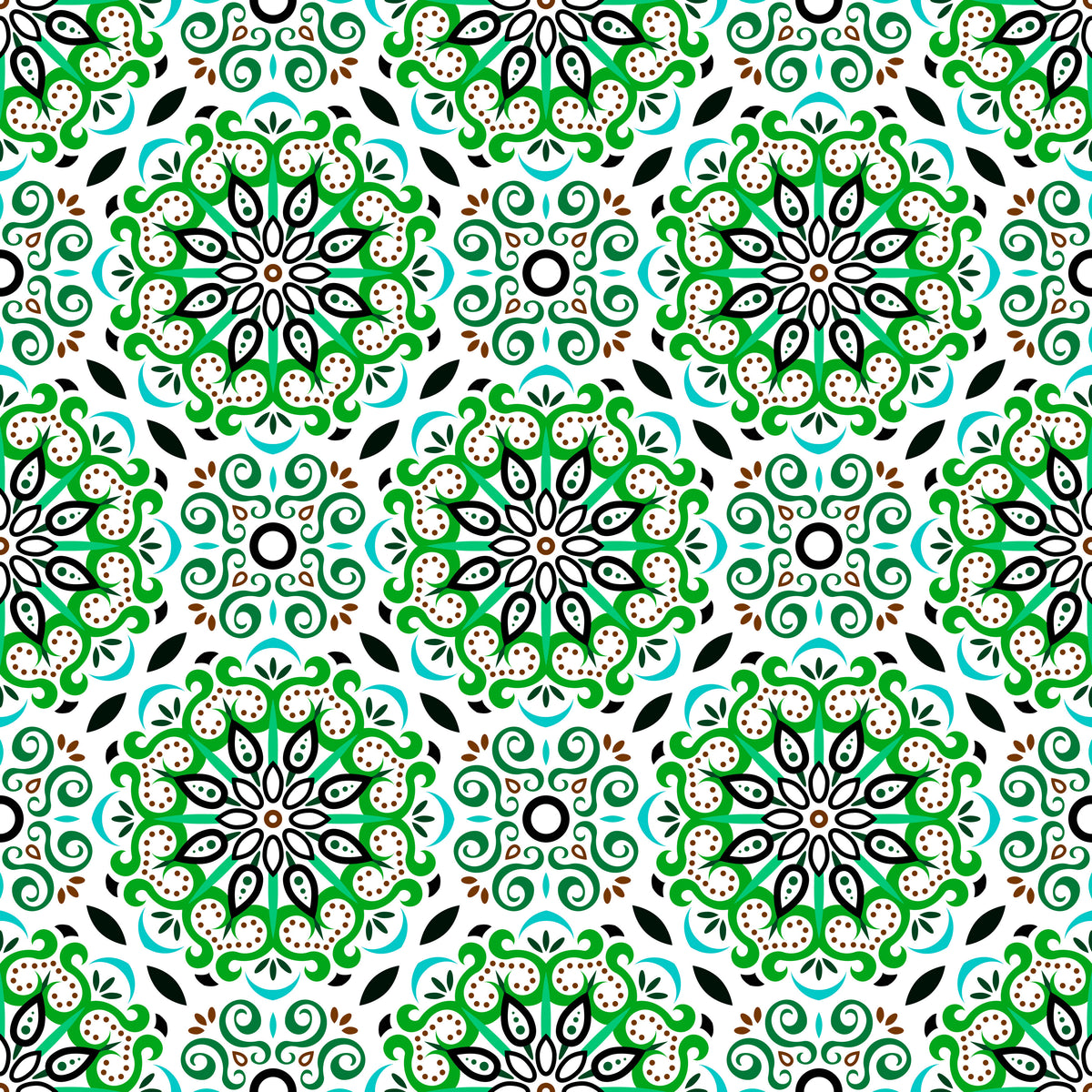 Green - Turquoise - Brown Mandala Fabric - 165i