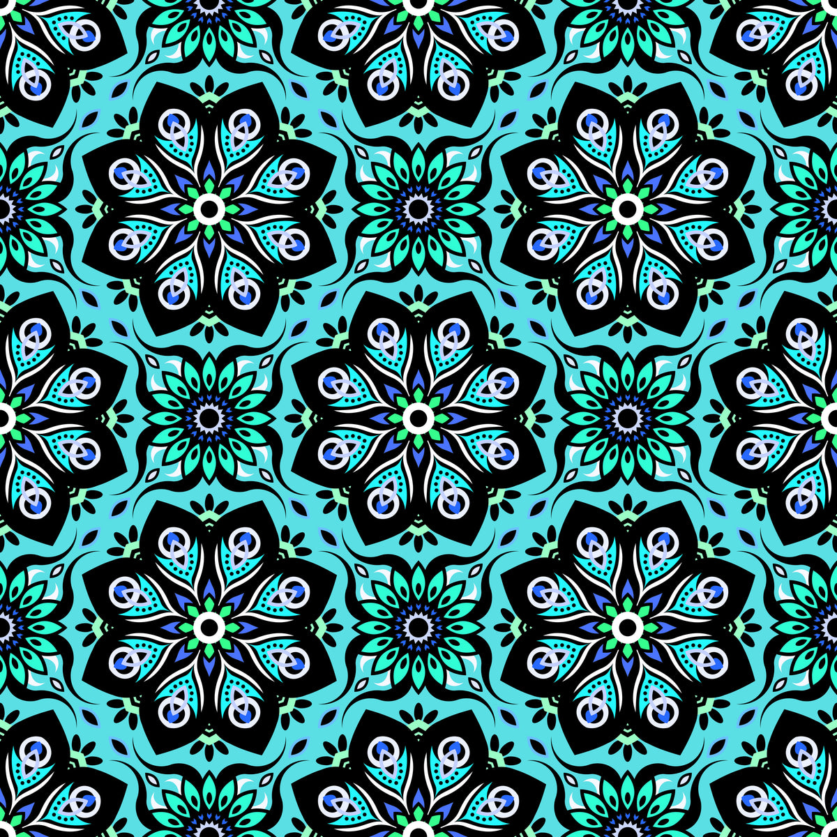 Turquoise - Blue - Green Mandala Fabric - 236