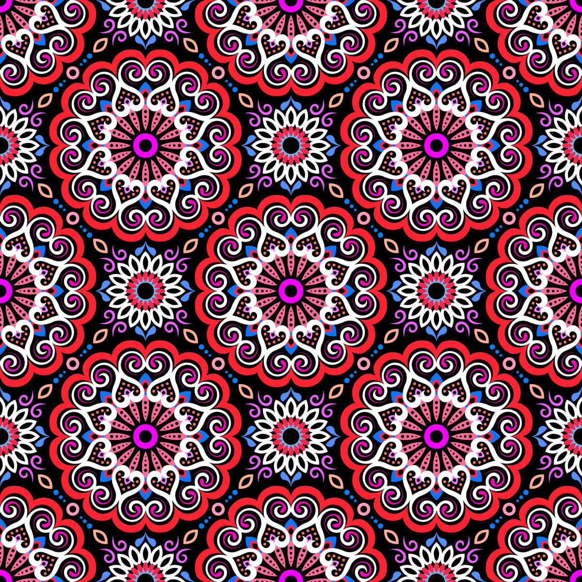 Red - Blue - Purple Mandala Fabric - 179