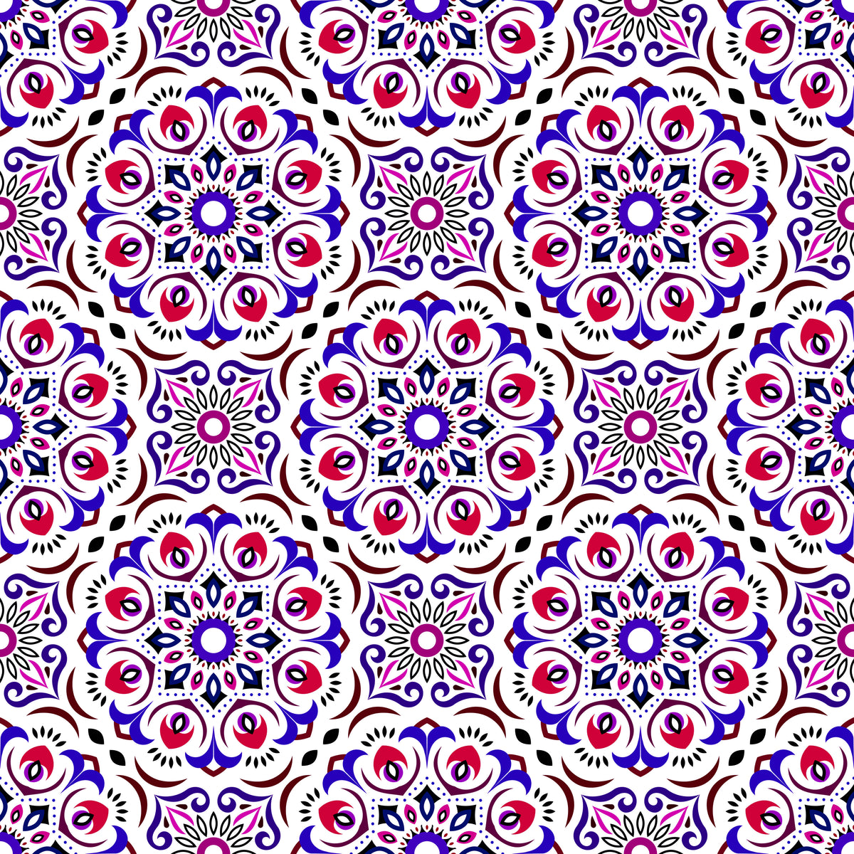 Blue - Red - Pink Mandala Fabric - 209i