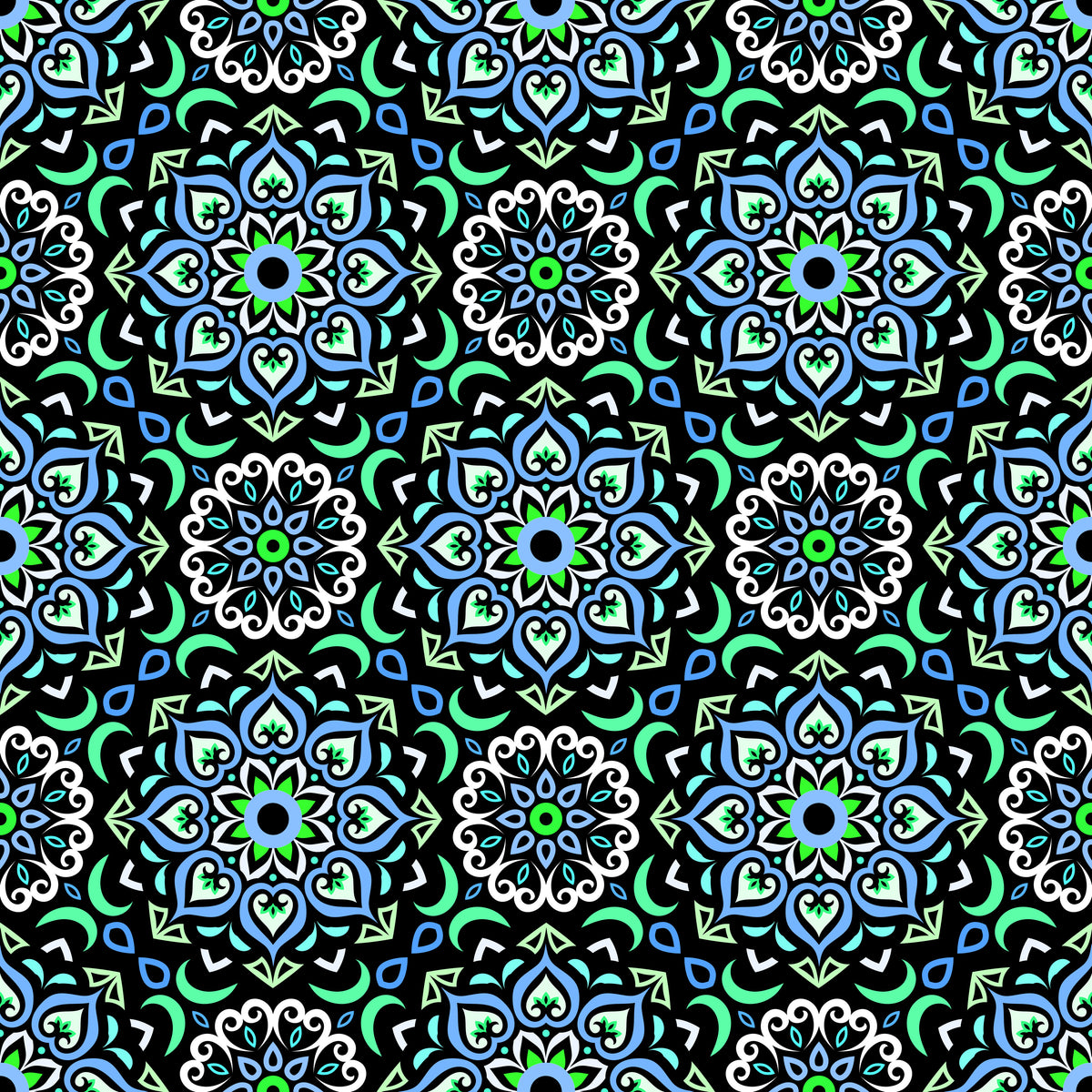 Turquoise - Blue - Green Mandala Fabric - 213