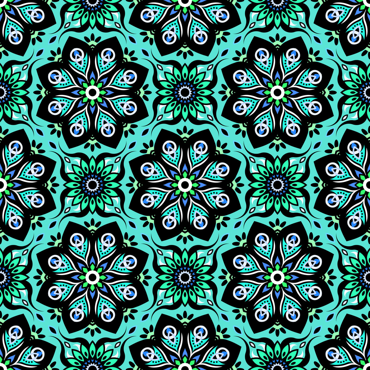 Turquoise - Green - Blue Mandala Fabric - 236